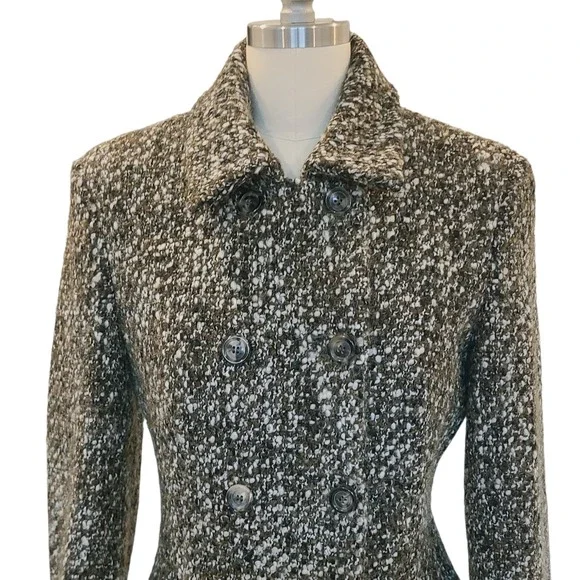 Piazza Sempione Olive Tweed Double Breasted‎ Coat IT 38 US 2 Wool Italy Luxury - Picture 4 of 13